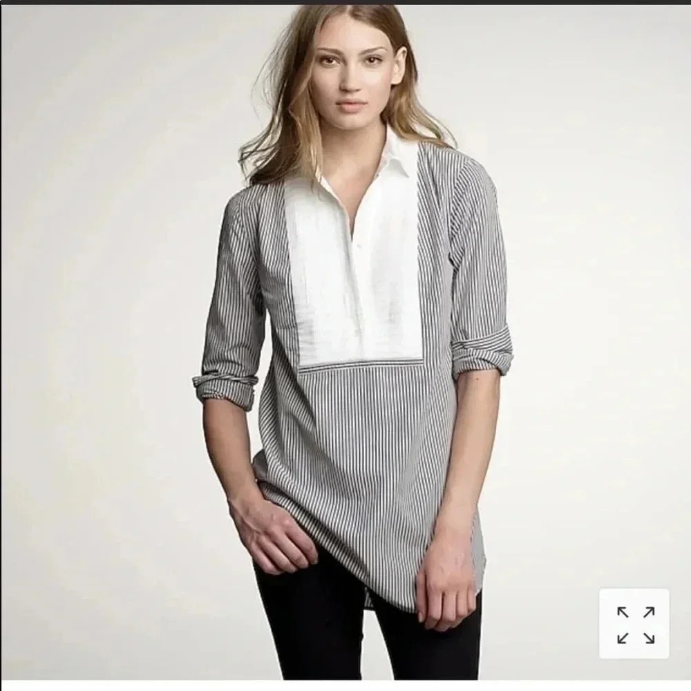 J.Crew Striped Tuxedo Bib Tunic Women XS Blue White